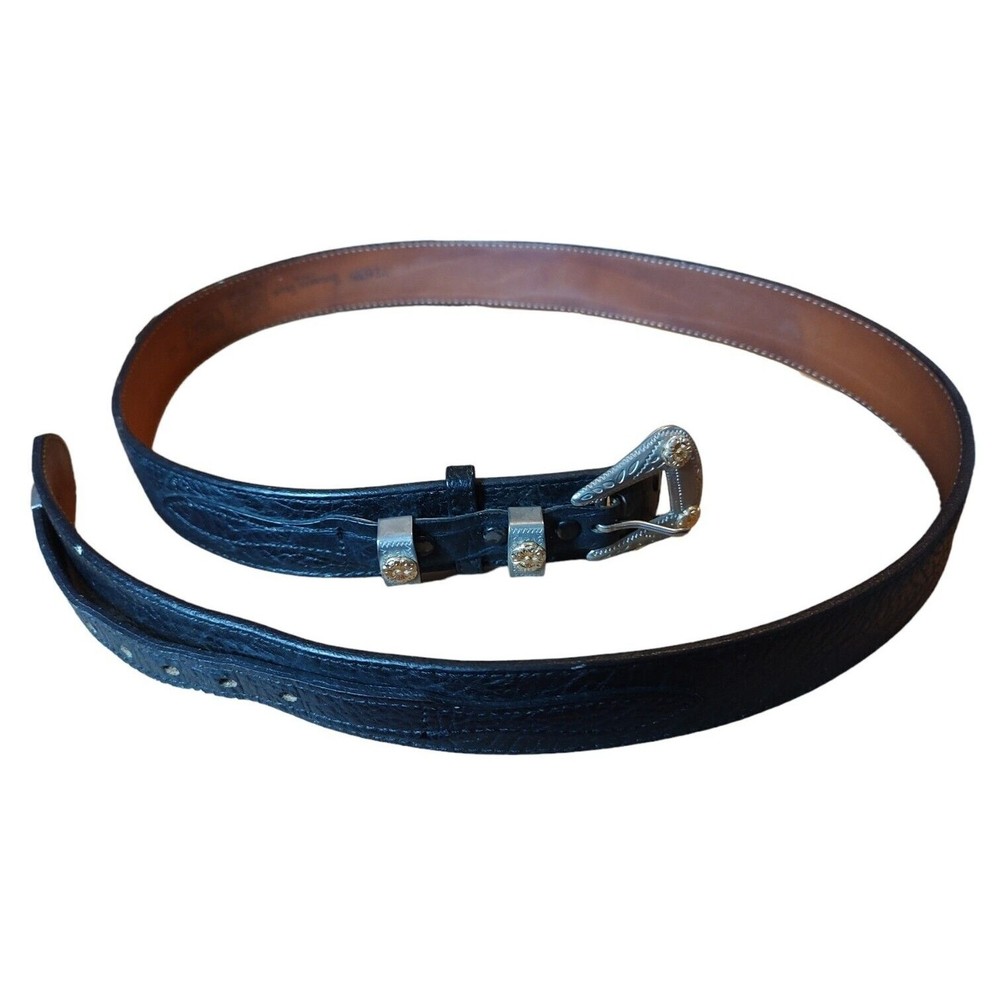 VINTAGE Black Kenny Rogers BY Lyntone Tooled Leather Western Belt size 40